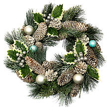 Різдвяний декоративный венок "Ялиновий з шишками та кульками" для декора интерьера