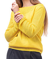 Женский джемпер с структурным узором на рукавах. Стильный вязаный джемпер. Шерстяной женский свитер 44, жовтий
