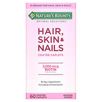 Nature's Bounty, Волосся, шкіра і нігті, комплекс вітамінів Hair Skin & Nails, 60 капсул, вкритих оболонкою