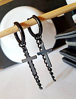 Чоловічі жіночі сережки хрестики хрести з ланцюгом із неіржавкої медичної сталі в чорному кольорі