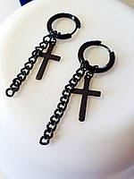 Чоловічі жіночі сережки хрестики хрести з ланцюгом із неіржавкої медичної сталі в чорному кольорі