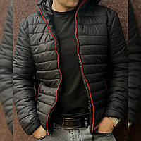 Куртка чоловіча стьобана демісезонна преміум куртка з капюшоном осіння стильна повсякденна чорна люкс якість
