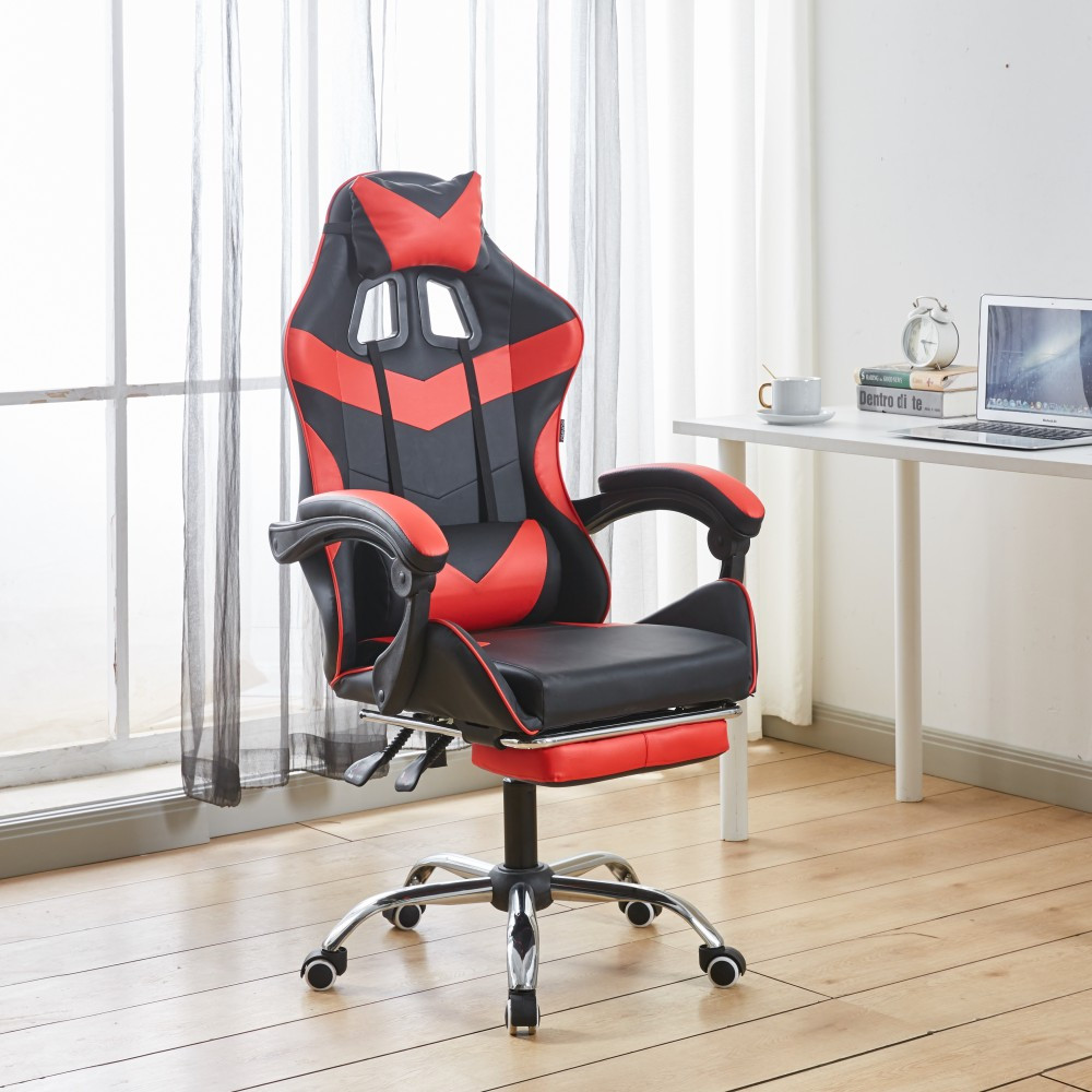 1 Крісло геймерське розкладне Bonro BN-810 з підставкою для ніг геймерський стілець комп'ютерний червоний