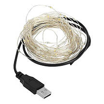 Світлодіодна гірлянда USB LED Крапля роси на дроті 5 м 50 лампочок тепле світло, фото 2