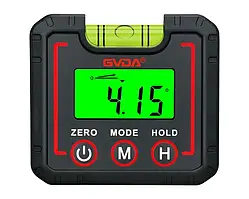 Цифровий інклінометр угломір GVDA з підсвіткою бульбашковим рівнем магнітною основою чорний ABS корпус 360° для столярних робіт