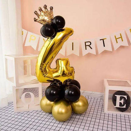 Цифра 4 на підставці із кульок | Золотисто-чорний, фото 1