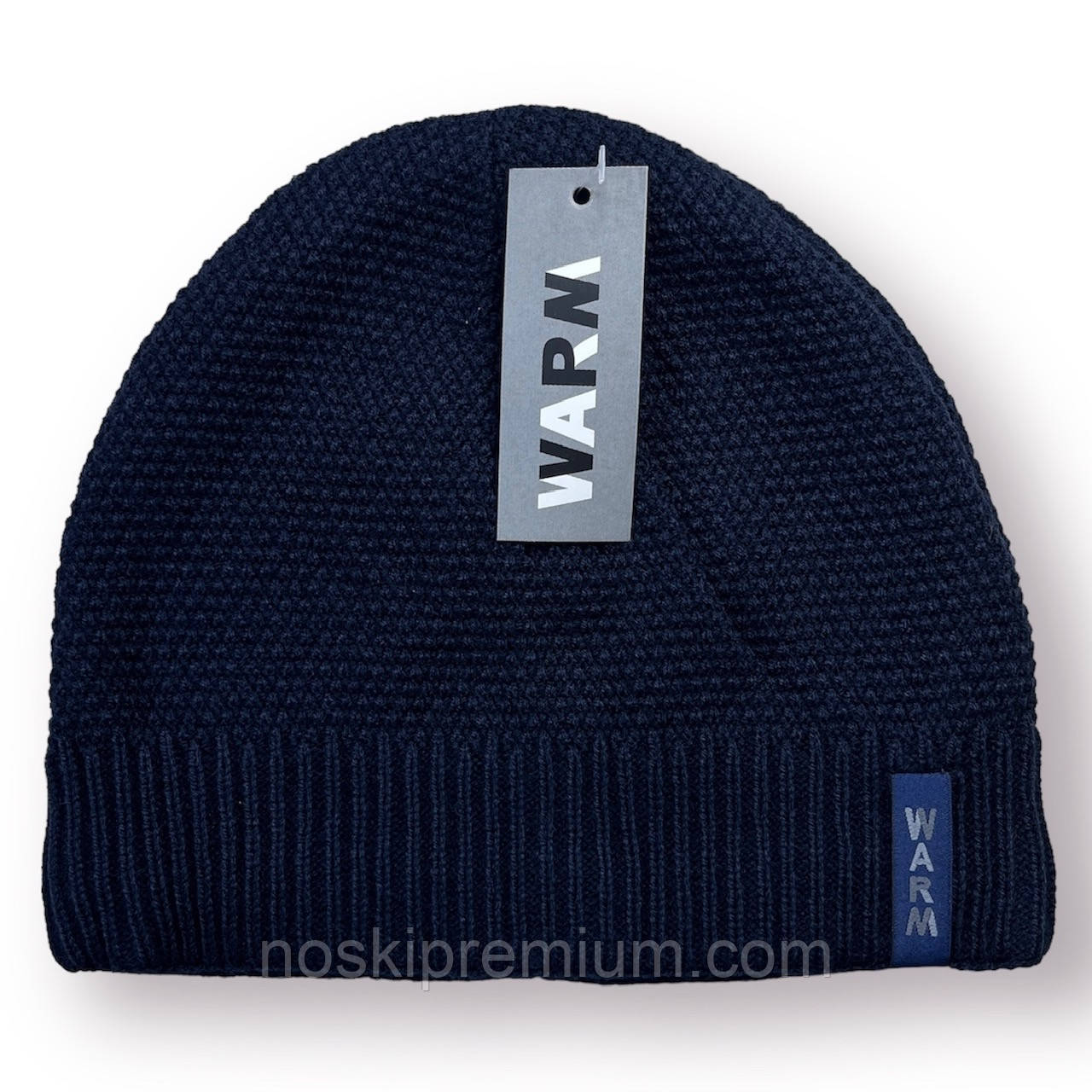 Шапка чоловіча "Перловка" вовняна на флісі без закота Warm, синя, 020226, фото 1