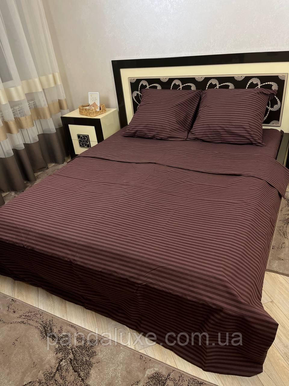 Постільна білизна бавовна бязь голд gold lux комплект Смужки на коричневому