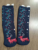 Шкарпетки Високі Новорічні Жіночі Чоловічі Kardesler Новий Рік Олень Сніжинки Темно-Сині 36-40