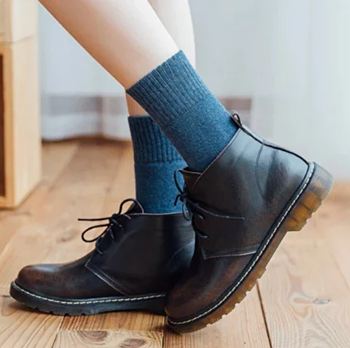 Теплі шкарпетки жіночі махрові шкарпетки виготовлені з бавовни класичної в'язки сині 5пар