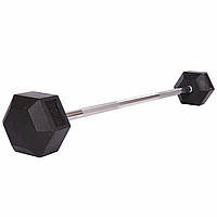 Штанга прямая обрезиненная фиксированный вес 25 кг Record Rubber Hexagon Barbell TA-6230-25