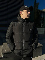 Мужская зимняя куртка Nike черная до -25*С короткая Пуховик Найк с капюшоном теплый (Bon)