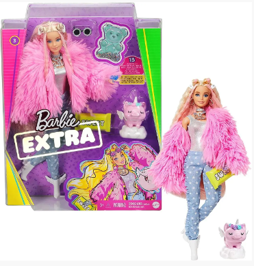 Лялька "Екстра" у рожевому пухнастому жакеті №GRN28/Barbie/(4)