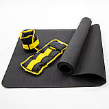 Набір для фітнесу - Килимок для фітнесу та спорту (каремат) + обтяжувачі 2шт по 0.75 кг OSPORT Set 35 (n-0066) Чорно-жовтий, фото 2