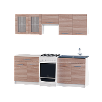 Кухня Эко набор 2.1 м №2 со столешницей и накладной мойкой (Правая) Эверест Ясень Шимо темный