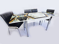 Комплект обеденной мебели "Обстракция" 110*70 см (стол ДСП, каленное стекло + 4 стула) Mobilgen, Турция
