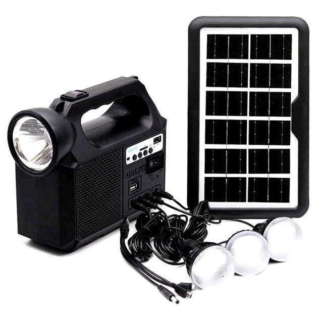 Багатофункціональний LED ліхтар GDLite GD-8017M із сонячною панеллю ФМ радіо функцією повербанк 3 лампочки Лучшая цена, фото 1