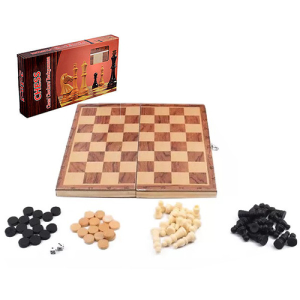 Дерев'яні шахи 3 в 1 BK Toys S2416 T Шахи, нарди та шашки (S2416-RT)