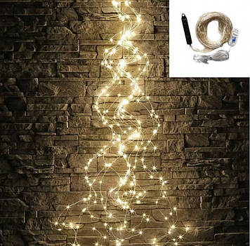 Гірлянда новорічна Кінський хвіст або промені роси на батарейках, 3 м, 300 Led, теплий білий