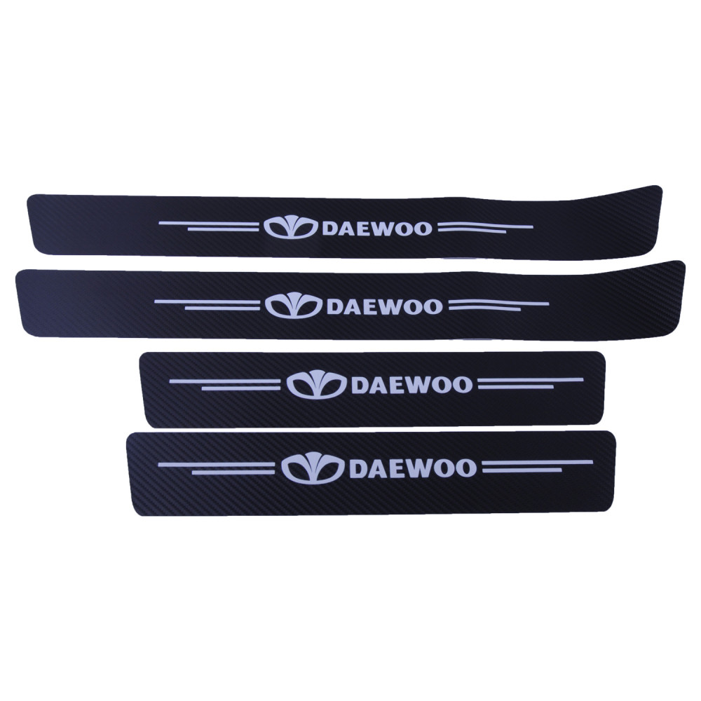 Захисна плівка для порога з логотипом Daewoo (комплект 4 шт.) Карбон, фото 1