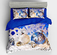 Постельное белье с новогодней тематикой полуторное синего цвета хлопок/фланель