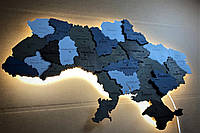 Карта Украины с подсветкой по контуру для интерьера из дерева Loft 90х60 см