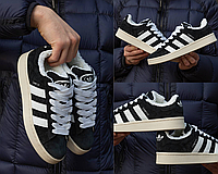 ТОП КАЧЕСТВО! Зимние мужские кроссовки Adidas Campus Winter Black White, черные с белыми вставками