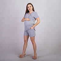 Пижама летняя женская для беременных и кормящих мам футболка с шортами хлопковая серый р.46-54