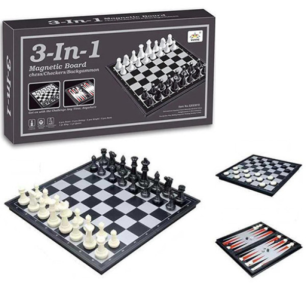 Дорожні шахи, шашки, нарди Bambi QX56810 K магнітні, 25х25 см (QX56810-RT)