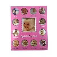 Фоторамка на 13 фото "Альбом новорожденного" розовая (фото 8,5х9 см 5х5 см)(30х25х1,5 см)