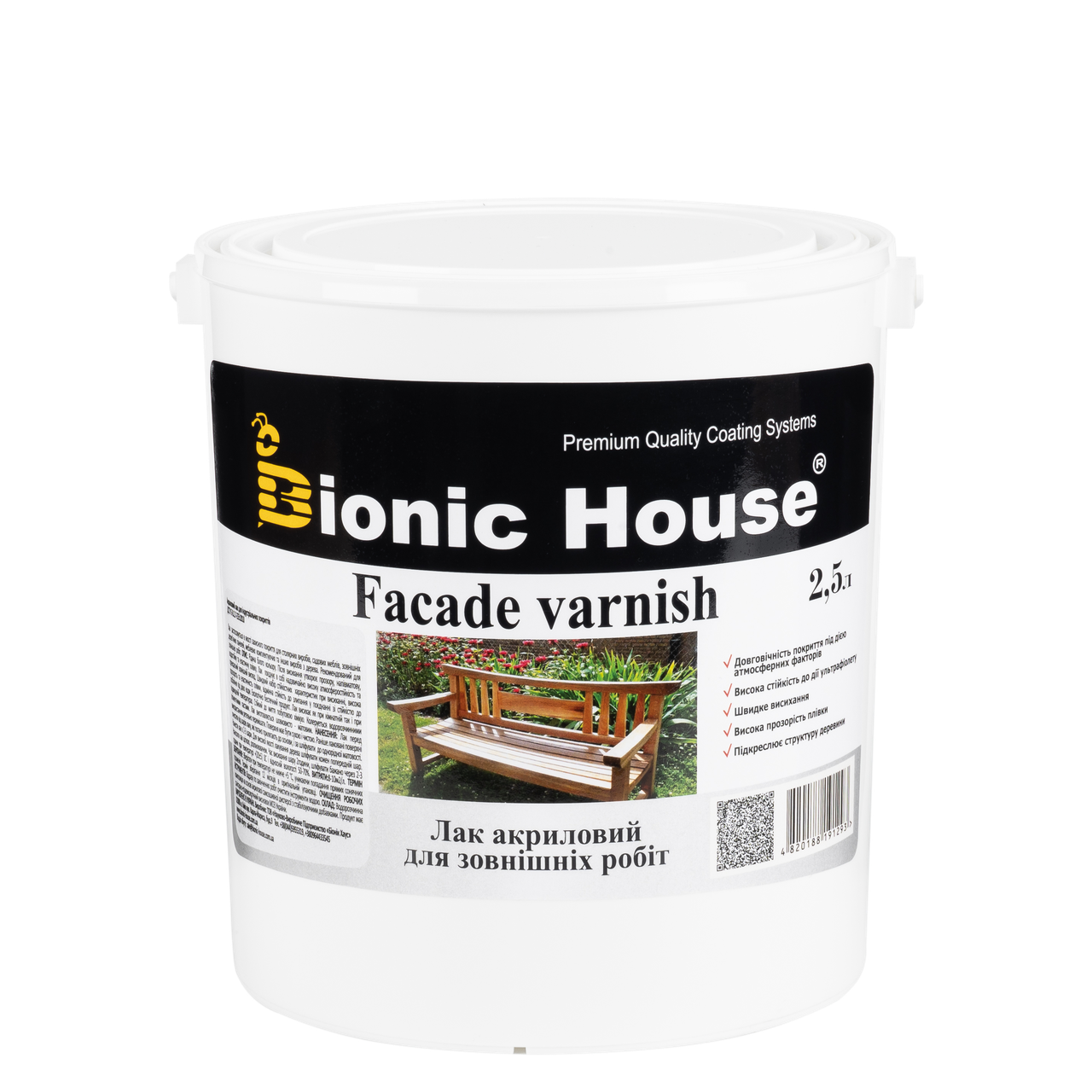 Лак для зовнішніх робіт Bionic House Facade Varnish усі кольори напівматовий 0.8л