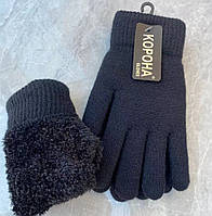 Перчатки женские на меху черные "Корона"