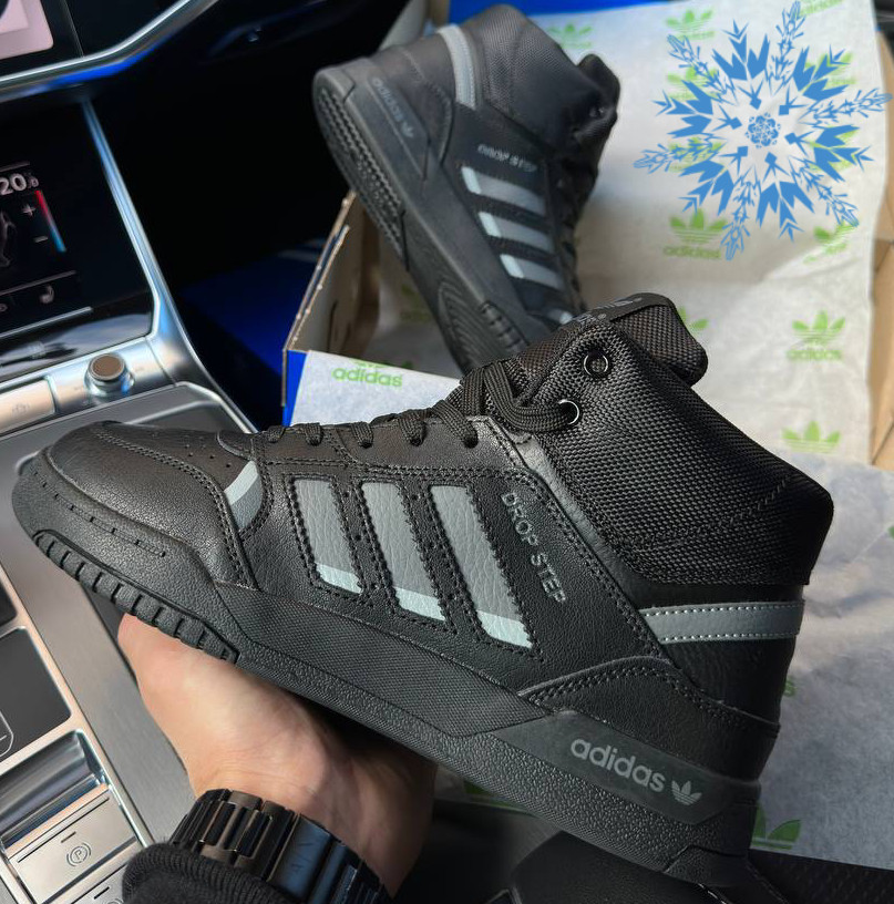 Зимові чоловічі кросівки Adidas Drop Step High з хутром зима теплі високі чорні. Живе фото, фото 1