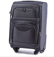 Тканинна дорожня валіза на 4 колесах Wings валіза розмір S сірий текстильний чемодан для ручної поклажі