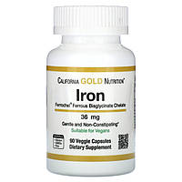 Железо бисглицинат 36 мг California Gold Nutrition Iron Ferroche 90 растительных капсул
