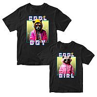 Парные черные футболки для влюбленных с принтом "Cool Girl Boy. Крутая девочка мальчик" Push IT