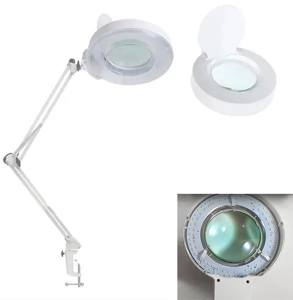 Лупа-лампа 8036LED, 5D 120 мм, LED-підсвітка на 80SMD, на струбцині, лінза скло