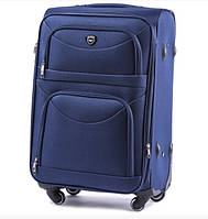 Дорожня велика тканинна валіза 4 колеса Wings синя валіза розмір L текстильна валіза на 4 коліщатках текстильний чемодан