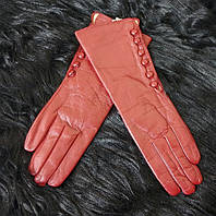 Перчатки женские кожаные удлиненные 31 см Вишневого цвета