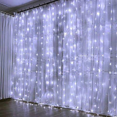 Світлодіодна гірлянда штора-завіса на Новий Рік "Водоспад" 3х3м 300 LED відтінок Білий, Теплий