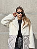 Зимове жіноче комбіноване пальто молочного кольору, фото 2