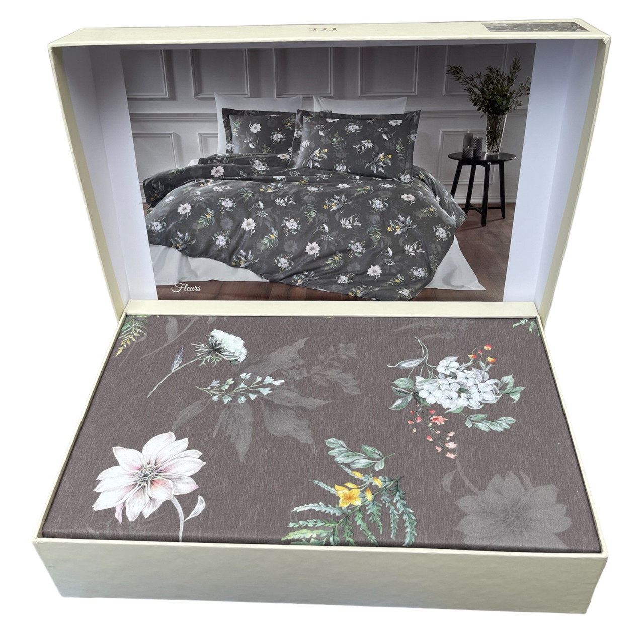 Комплект постельного белья Tivolyo Home Fleurs сатин люкс 220-200 см коричневый - фото 2 - id-p2011980504