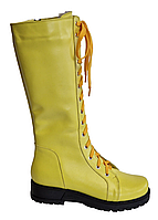 Сапоги женские желтого цвета со шнурком на утолщенной подошве 39, Байка, Весна/осень