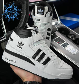 Чоловічі кросівки зимові Adidas Forum 84 High теплі зима (білі). Живе фото. Зимові черевики