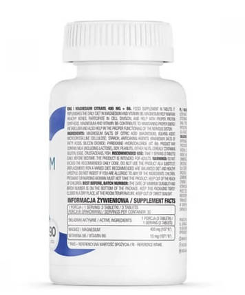 Цитрат магнію з вітаміном B6 OstroVit Magnesium Citrate + B6 400 mg 90 таб, фото 4
