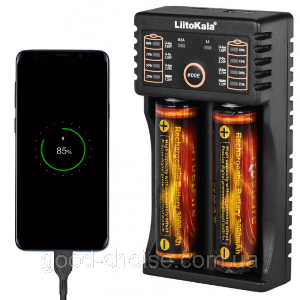 Зарядний пристрій для 2 акумуляторів, LiitoKala Lii-202, з Power Bank / Універсальна розумна зарядка, фото 1
