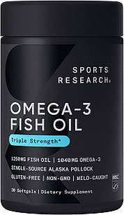 Sports Research Omega-3 Fish Oil Triple Strength 30 гелевых капсул 1250mg