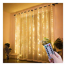 Світлодіодна штора гірлянда USB LED Крапля роси на дроті 3х2 м 200 лампочок тепле світло