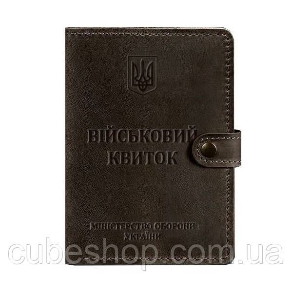 Шкіряна обкладинка-портмоне для військового квитка 15 (темно-коричнева) шкіра Crazy Horse