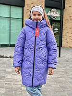 Пальто на зимусиреневое для девочки 7,8, 9,10,11 лет на рост 122,128, 134,140,146 см